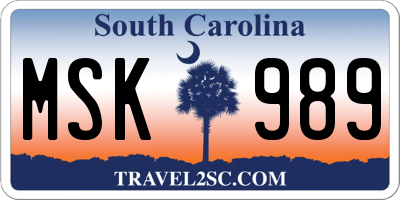SC license plate MSK989