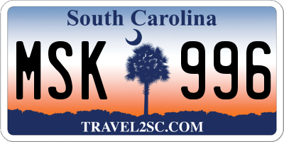 SC license plate MSK996