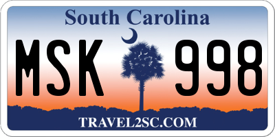 SC license plate MSK998