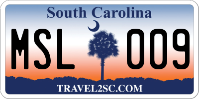 SC license plate MSL009