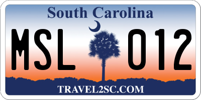 SC license plate MSL012