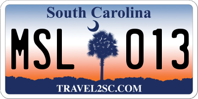 SC license plate MSL013