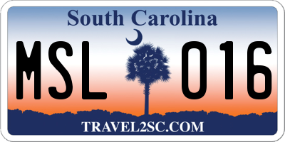 SC license plate MSL016