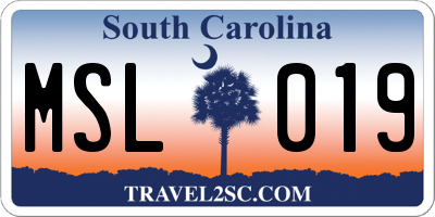 SC license plate MSL019