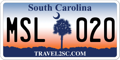SC license plate MSL020