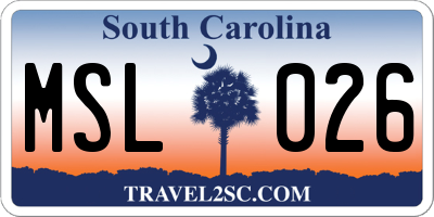 SC license plate MSL026