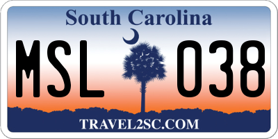 SC license plate MSL038
