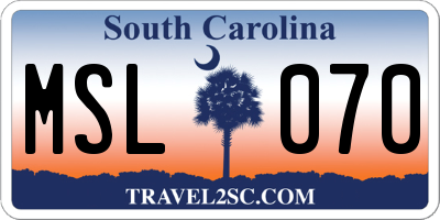 SC license plate MSL070