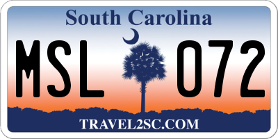 SC license plate MSL072