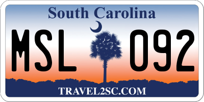 SC license plate MSL092