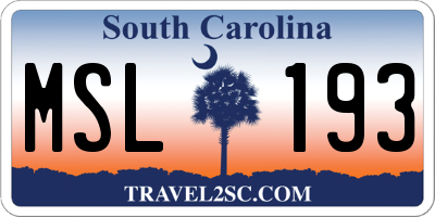SC license plate MSL193