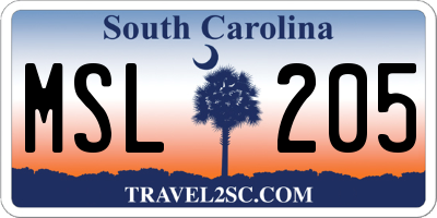 SC license plate MSL205