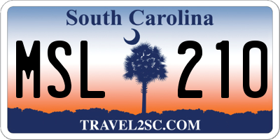 SC license plate MSL210