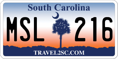 SC license plate MSL216
