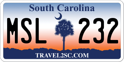 SC license plate MSL232
