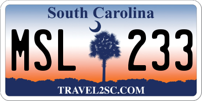 SC license plate MSL233