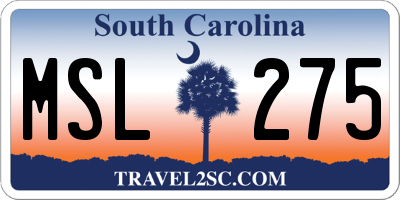 SC license plate MSL275