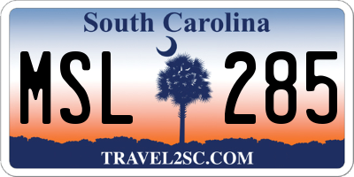 SC license plate MSL285