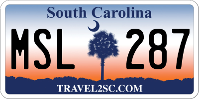 SC license plate MSL287