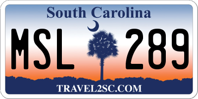 SC license plate MSL289