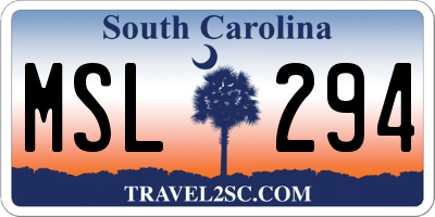 SC license plate MSL294