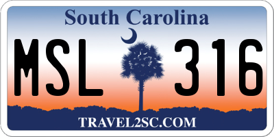 SC license plate MSL316