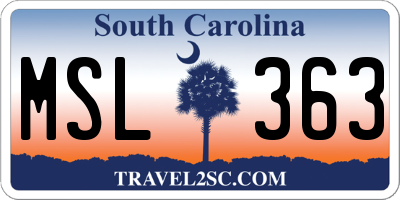 SC license plate MSL363