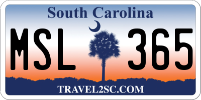 SC license plate MSL365
