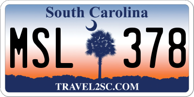 SC license plate MSL378