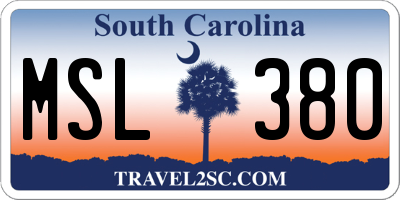 SC license plate MSL380