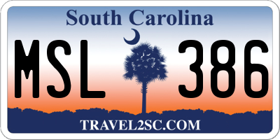 SC license plate MSL386