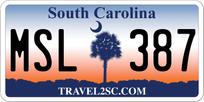 SC license plate MSL387
