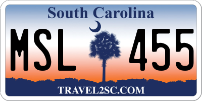 SC license plate MSL455