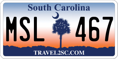 SC license plate MSL467
