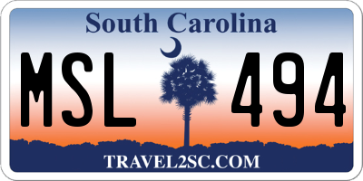 SC license plate MSL494