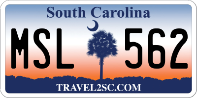 SC license plate MSL562