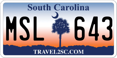 SC license plate MSL643