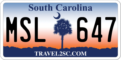 SC license plate MSL647