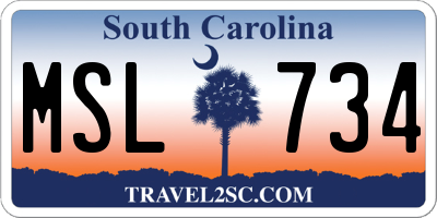 SC license plate MSL734