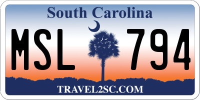 SC license plate MSL794