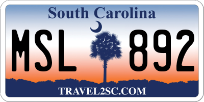 SC license plate MSL892