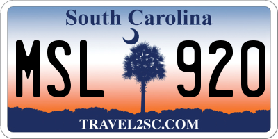 SC license plate MSL920