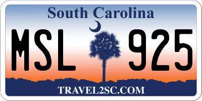 SC license plate MSL925