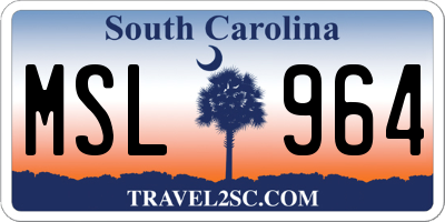 SC license plate MSL964