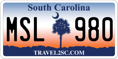 SC license plate MSL980