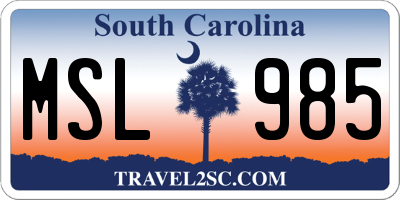 SC license plate MSL985
