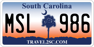 SC license plate MSL986