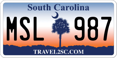 SC license plate MSL987