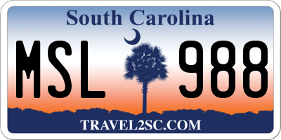 SC license plate MSL988