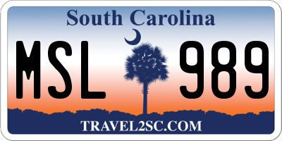SC license plate MSL989